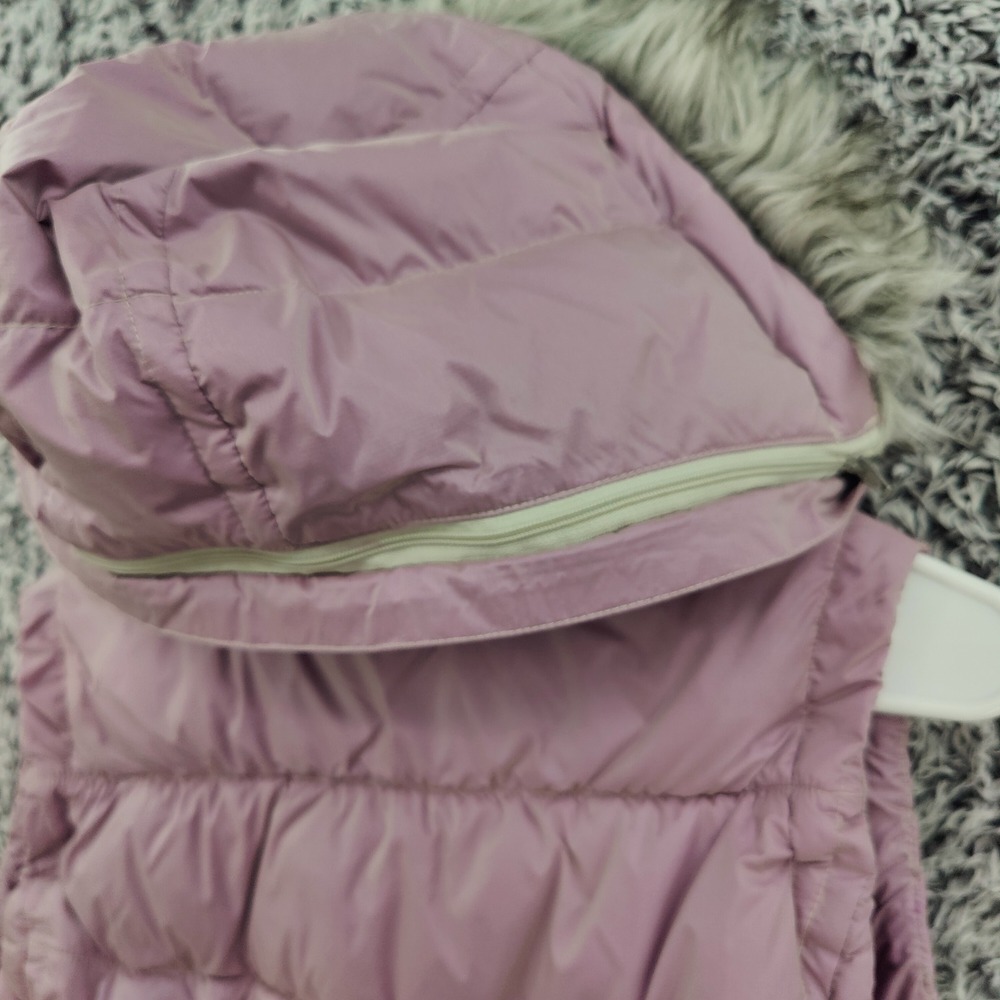 Eddie Bauer Womens Gorpcore Quilted Outdoor Down Puffer Vest M Lavender Hood - Picture 15 of 16
